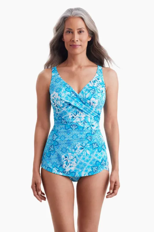 Cross Over Sarong One Piece - Barcelona Blues sold by Longitude