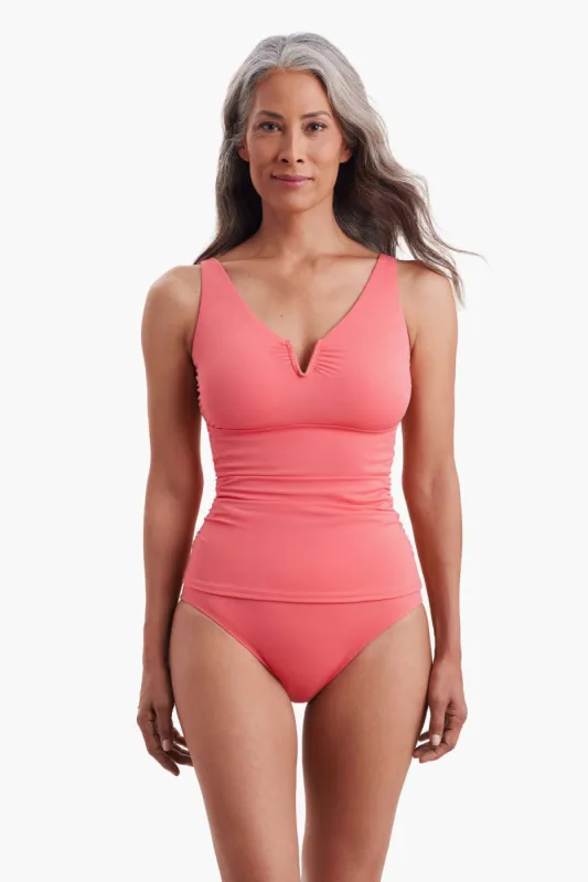 V-Wire Shirred Tankini Top - Divine Solid Coral sold by Longitude
