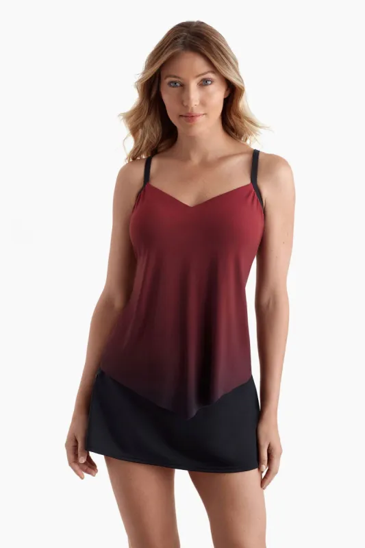 V-Neck Handkerchief Hem Tankini Top - Sunset Ombre sold by Longitude