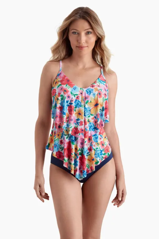 V-Neck Double Tiered Tankini Top - Wallflower sold by Longitude