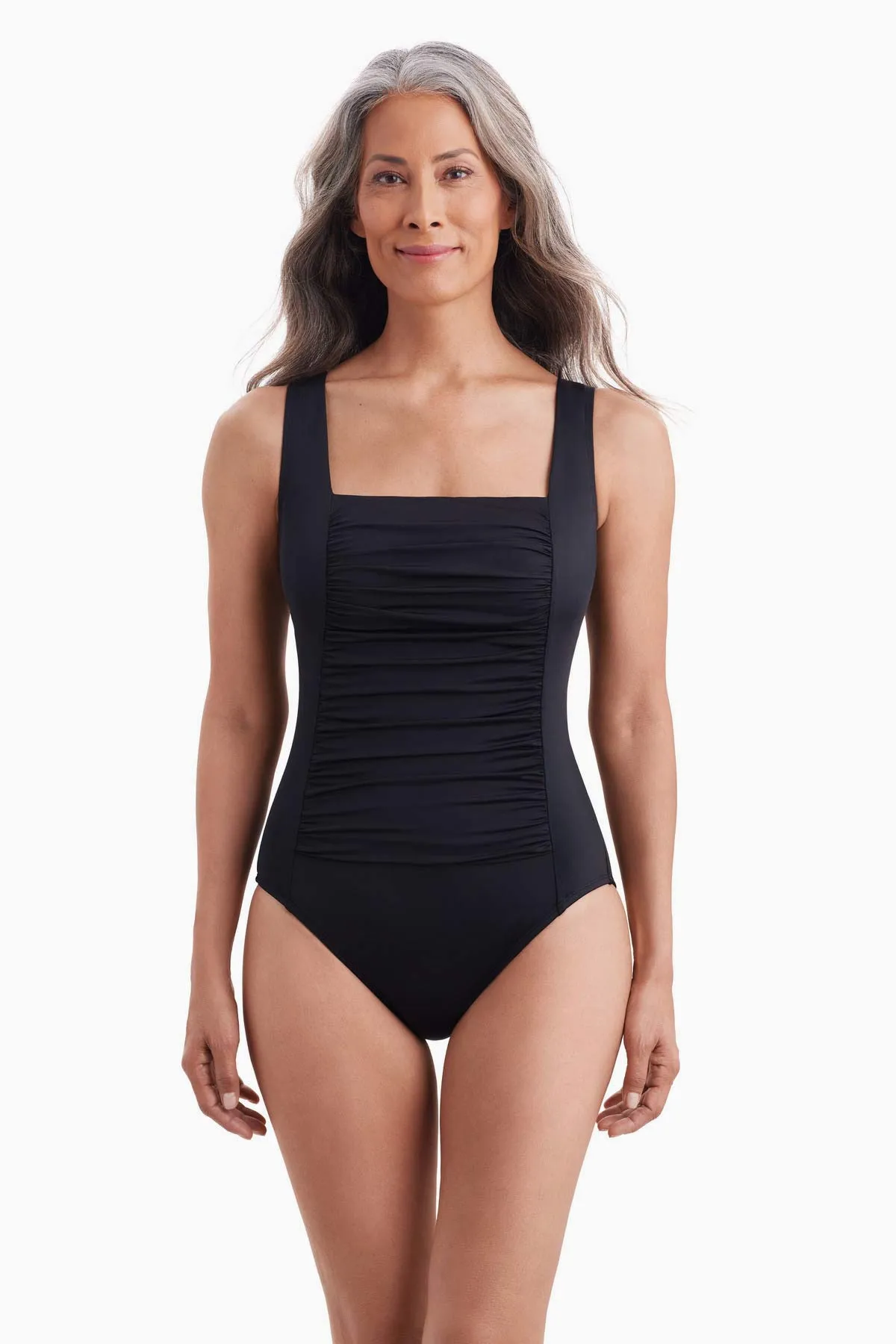 Square Neck Princess Seam One Piece - Black sold by Longitude