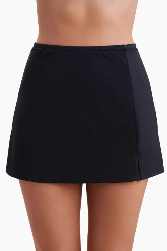 Divine Solid Side Slit Swim Skirted Bottom - Black sold by Longitude