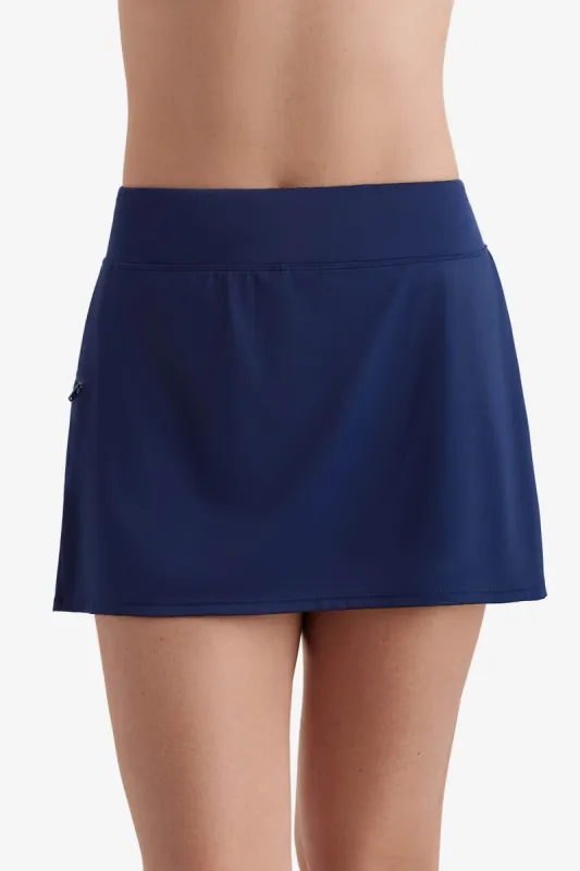 Divine Solid Plus Size Side Zipper Pocket Skort - New Navy Blue sold by Longitude