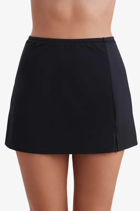 Divine Solid Plus Size Side Slit Swim Skirt - Black sold by Longitude