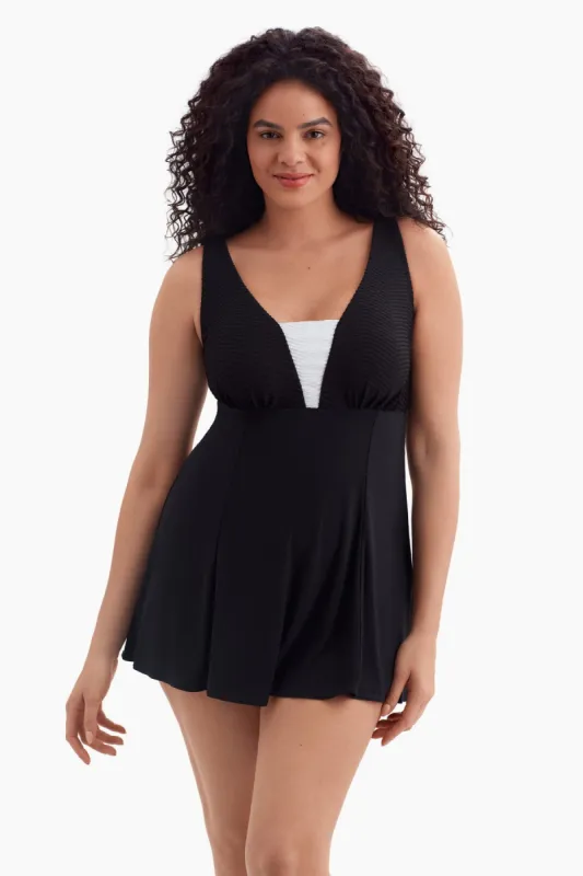 Plus Size Long Torso Plunge Swim Dress - Texture Luxe sold by Longitude