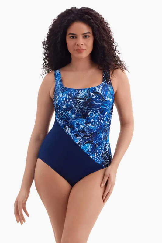 Paisley Garden Long Torso Side Shirred One Piece - Paisley Garden sold by Longitude