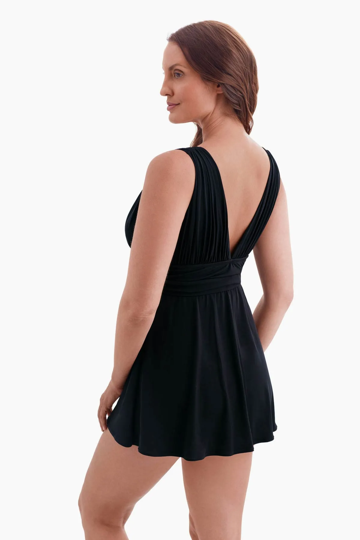 Long Torso Ruffle Goddess Swim Dress - Black Solidtude sold by Longitude product image thumbnail 2