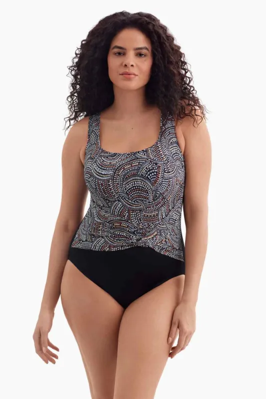 Plus Size Long Torso Twist Pull Sash Tank One Piece - Beaded Glam sold by Longitude