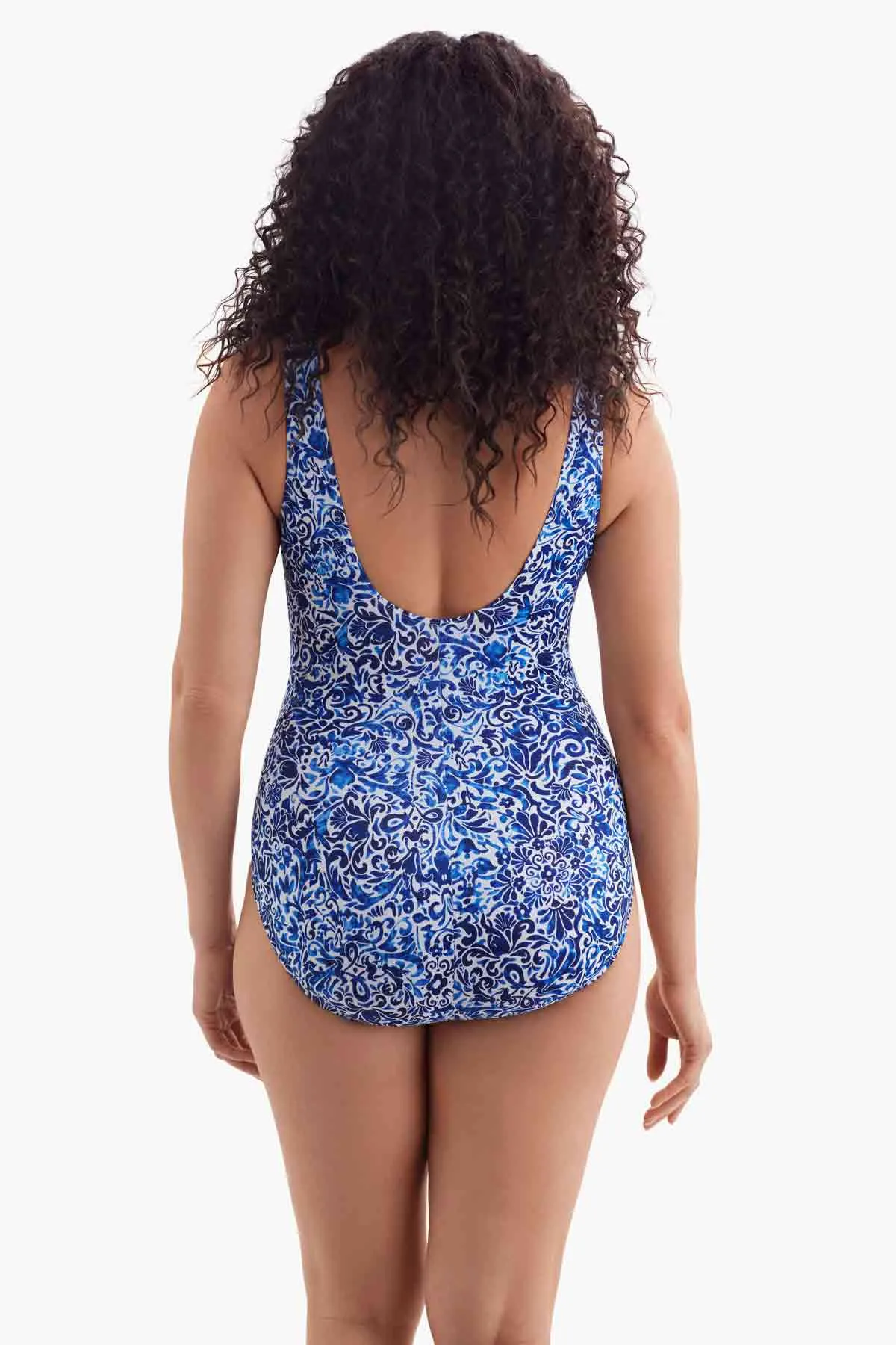 Long Torso Ruffle Front Surplice One Piece - Fine China sold by Longitude product image thumbnail 3