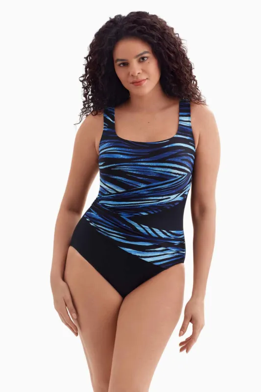 Plus Size Long Torso Wrap Sash Tank One Piece - Second Wave sold by Longitude