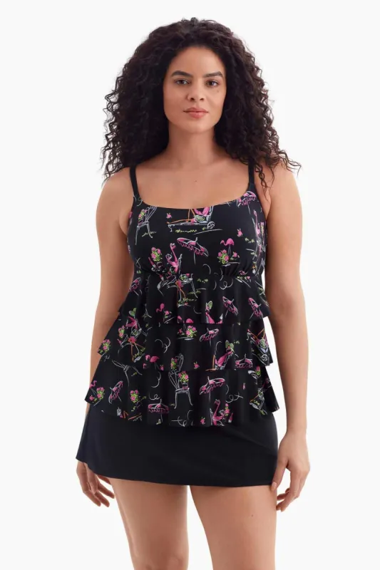Long Torso Ruffle Faux Skirtini - Flamingo Hotel sold by Longitude