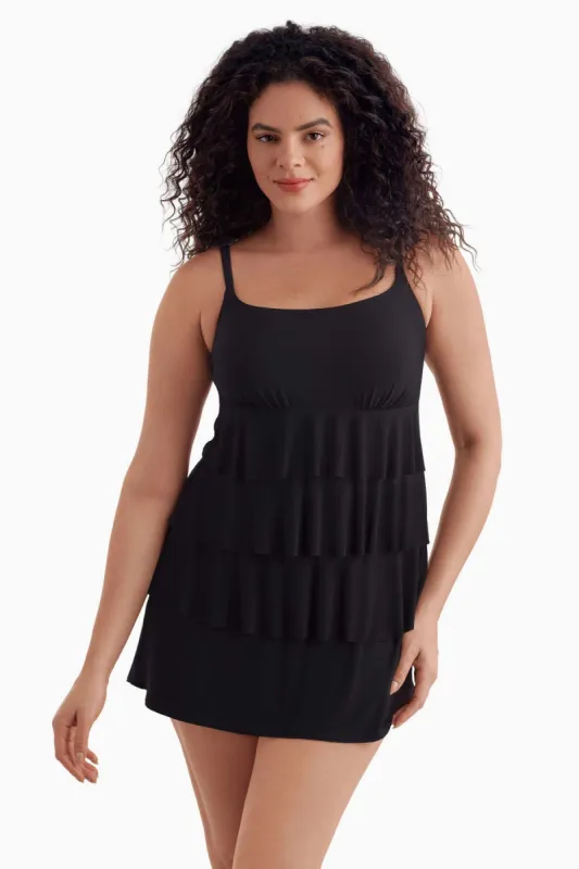Plus Size Long Torso Ruffle Faux Skirtini - Black Solidtude sold by Longitude