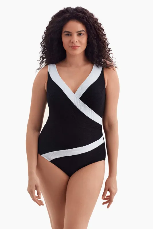 Plus Size Long Torso Side Shirred Surplice One Piece - Texture Luxe sold by Longitude