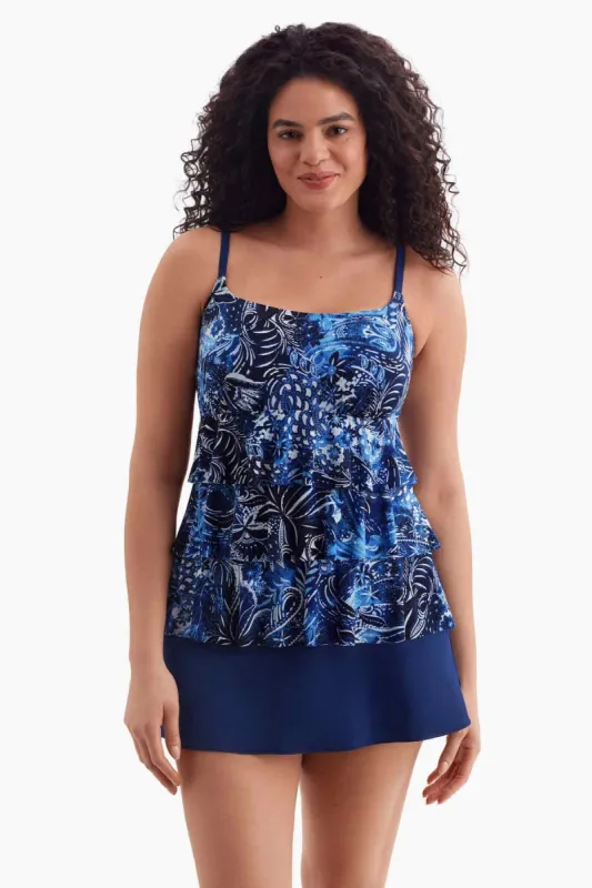 Plus Size Long Torso Ruffle Faux Skirtini - Paisley Garden sold by Longitude