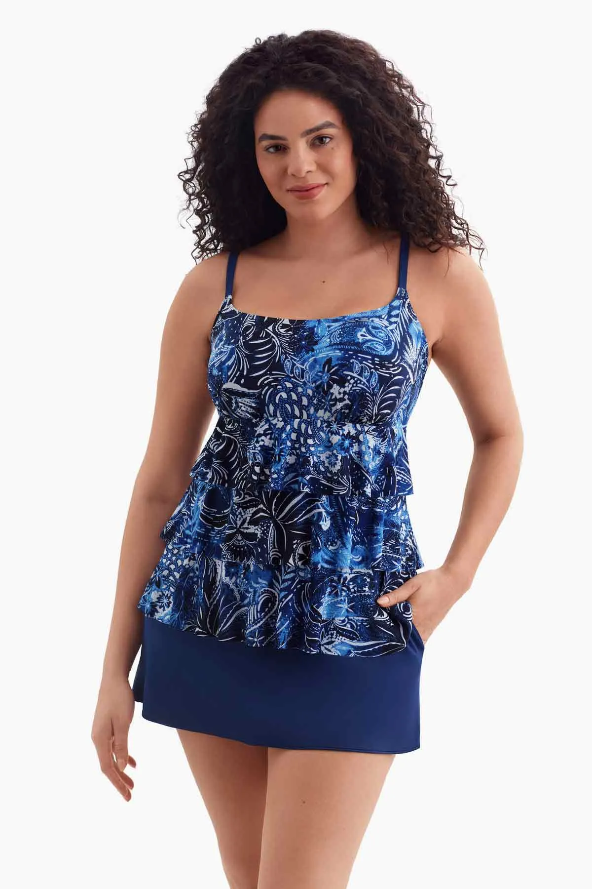 Plus Size Long Torso Ruffle Faux Skirtini - Paisley Garden sold by Longitude product image thumbnail 2