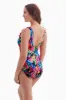 Plus Size Long Torso Ruffle Front Surplice One Piece - Blooming Bouquet sold by Longitude