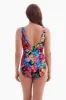 Plus Size Long Torso Ruffle Front Surplice One Piece - Blooming Bouquet sold by Longitude
