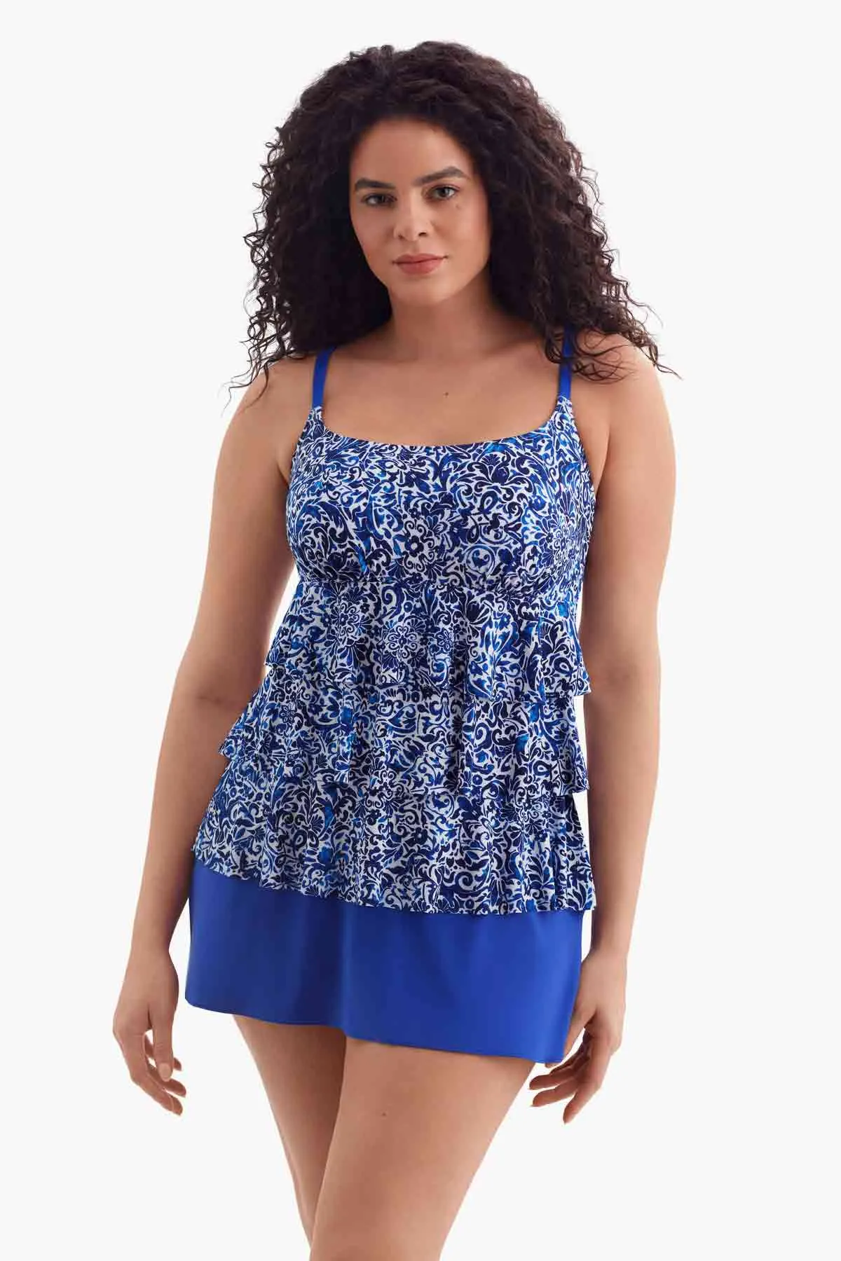 Plus Size Long Torso Ruffle Faux Skirtini - Fine China sold by Longitude