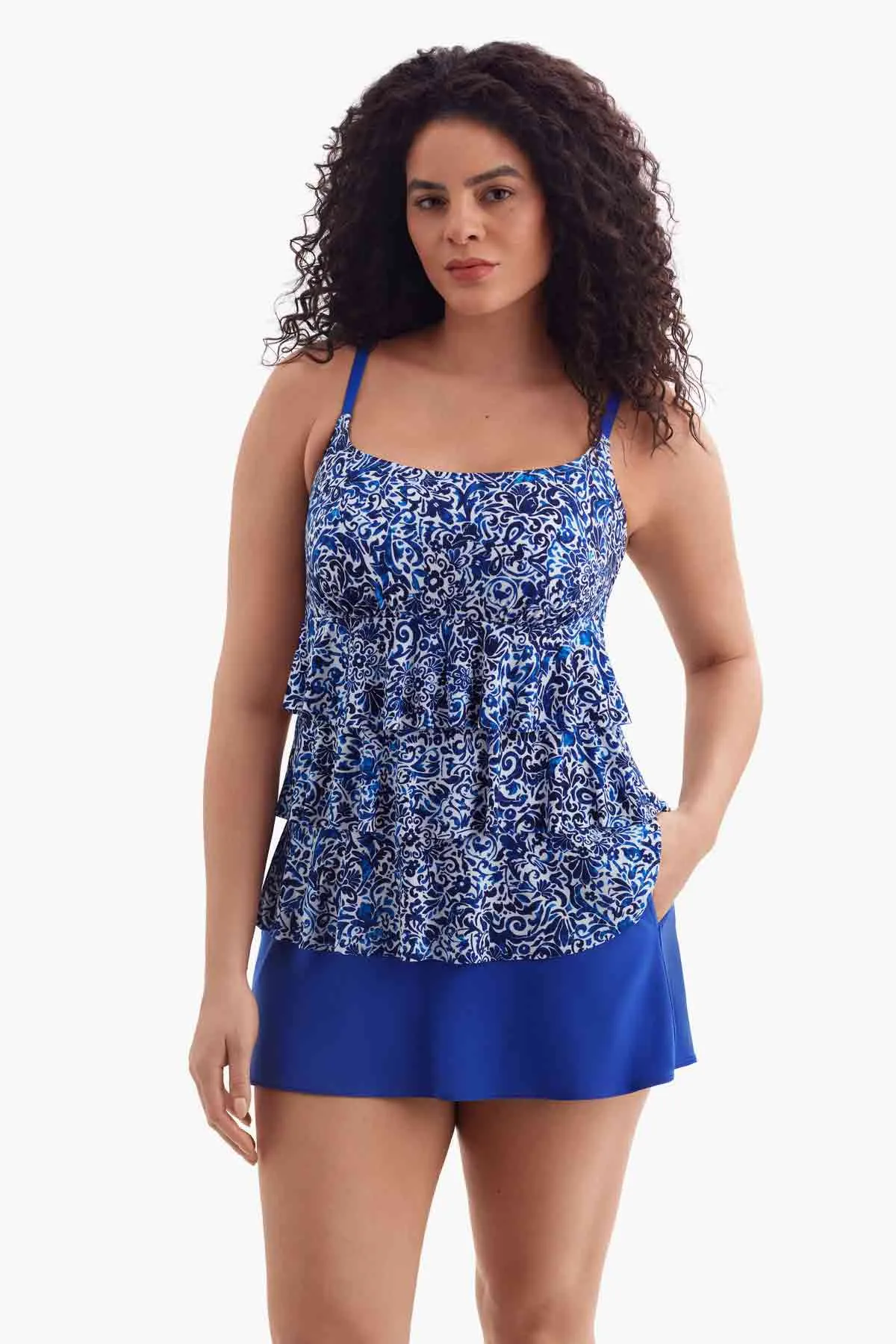 Plus Size Long Torso Ruffle Faux Skirtini - Fine China sold by Longitude product image thumbnail 2