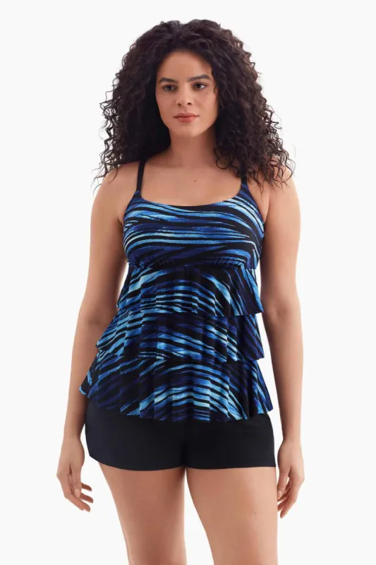 Plus Size Long Torso Ruffle Faux Shortini - Second Wave sold by Longitude