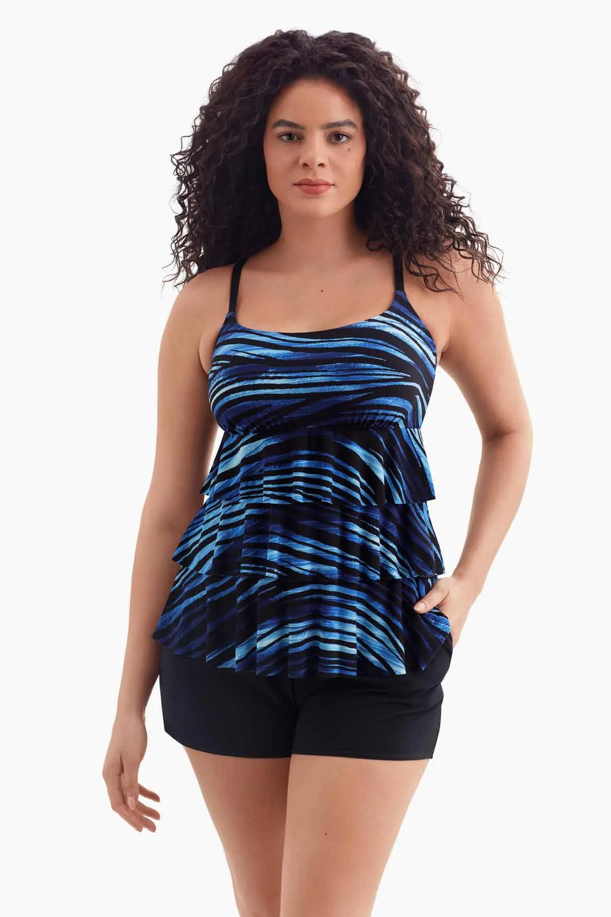 Plus Size Long Torso Ruffle Faux Shortini - Second Wave sold by Longitude product image thumbnail 2