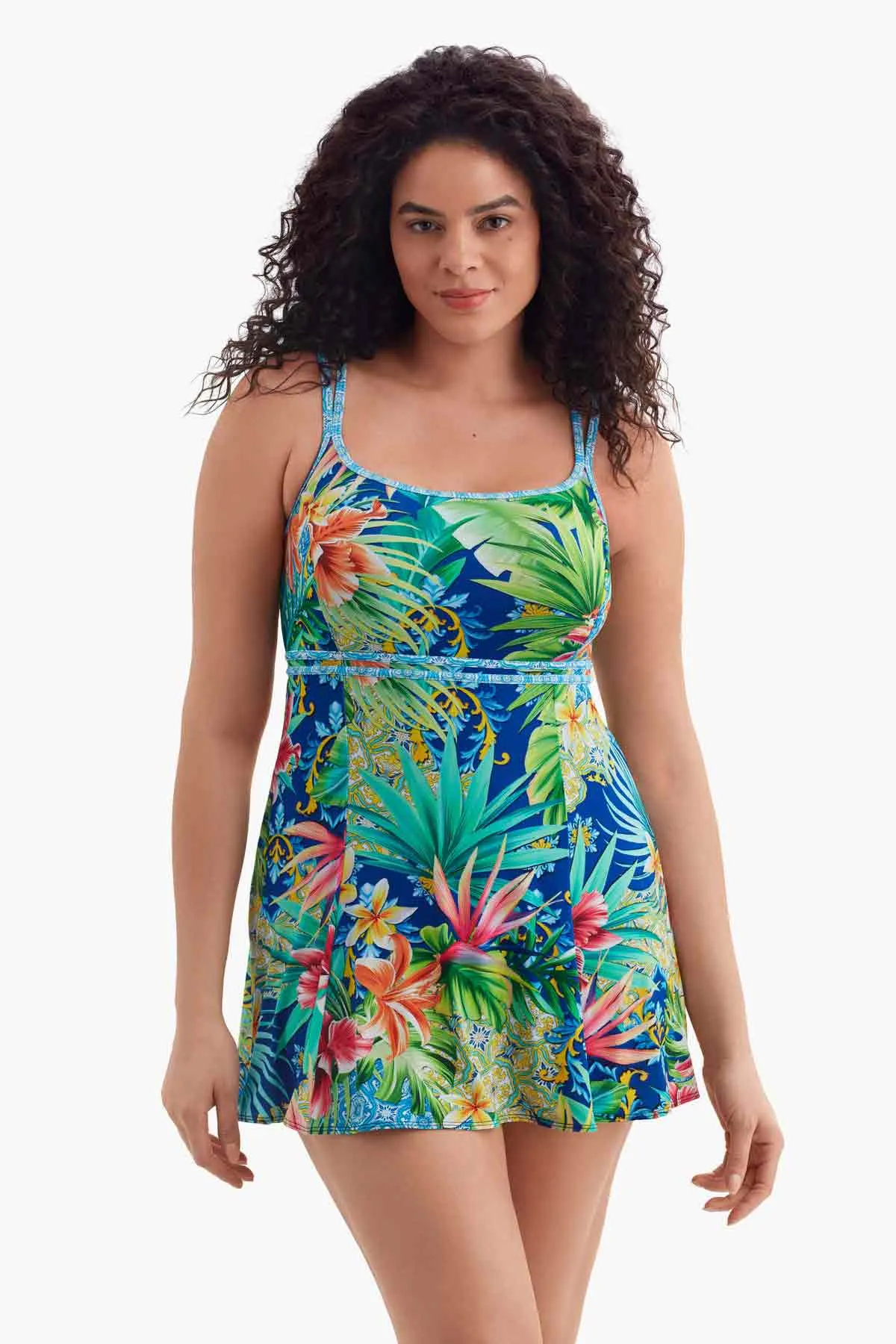 Plus Size Long Torso Empire Princess Seam Swim Dress - Boca Raton sold by Longitude