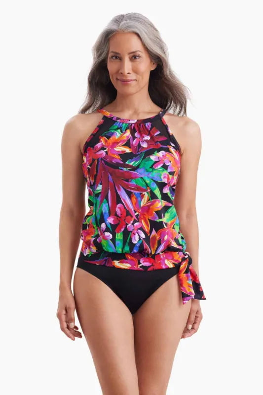 High Neck Blouson Tankini Top W/ Mesh Inserts - Secret Jungle sold by Longitude