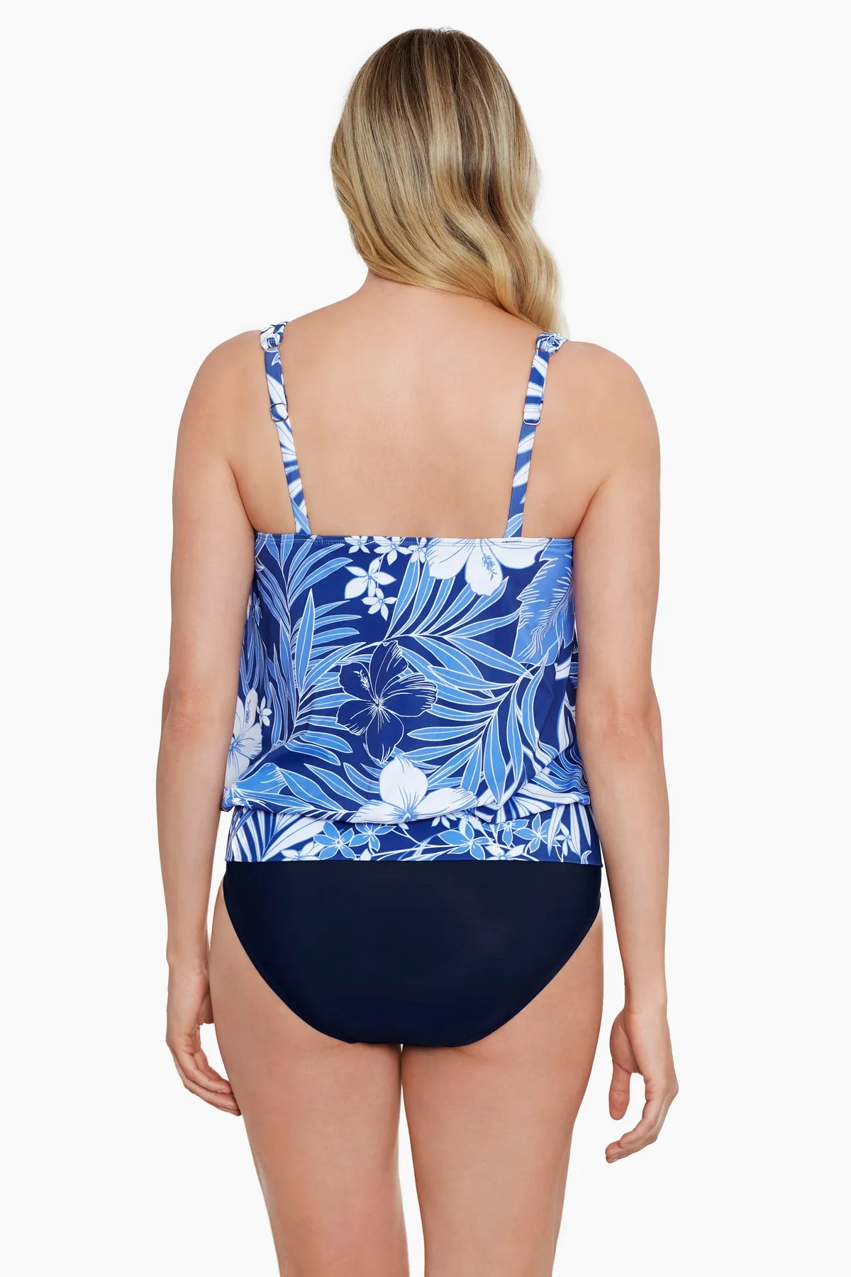 Shirred Neck Blouson Tankini Top - In My Blues sold by Longitude product image thumbnail 3