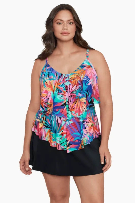 Plus Size Ronnie Tankini Top - Layered Jungle sold by Longitude