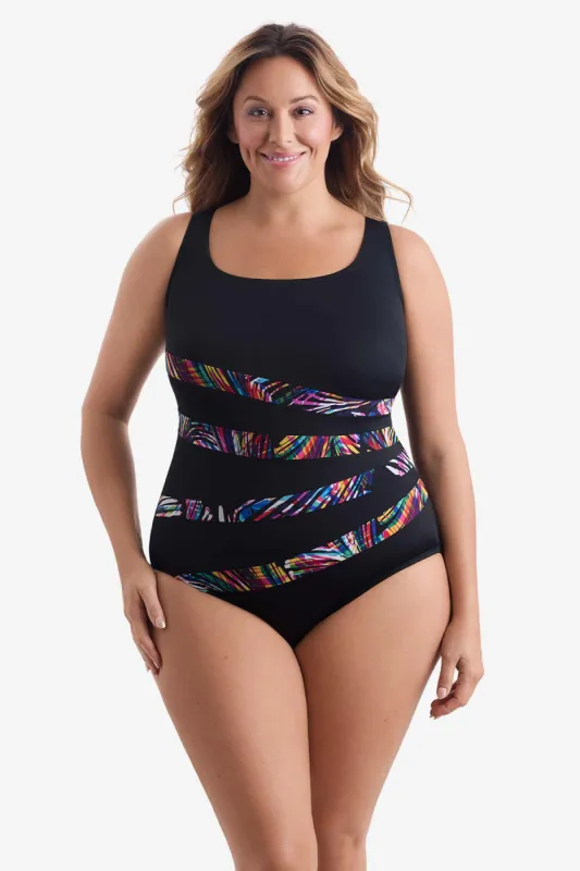 Plus Size Long Torso Fan Tank One Piece - Coolangata sold by Longitude