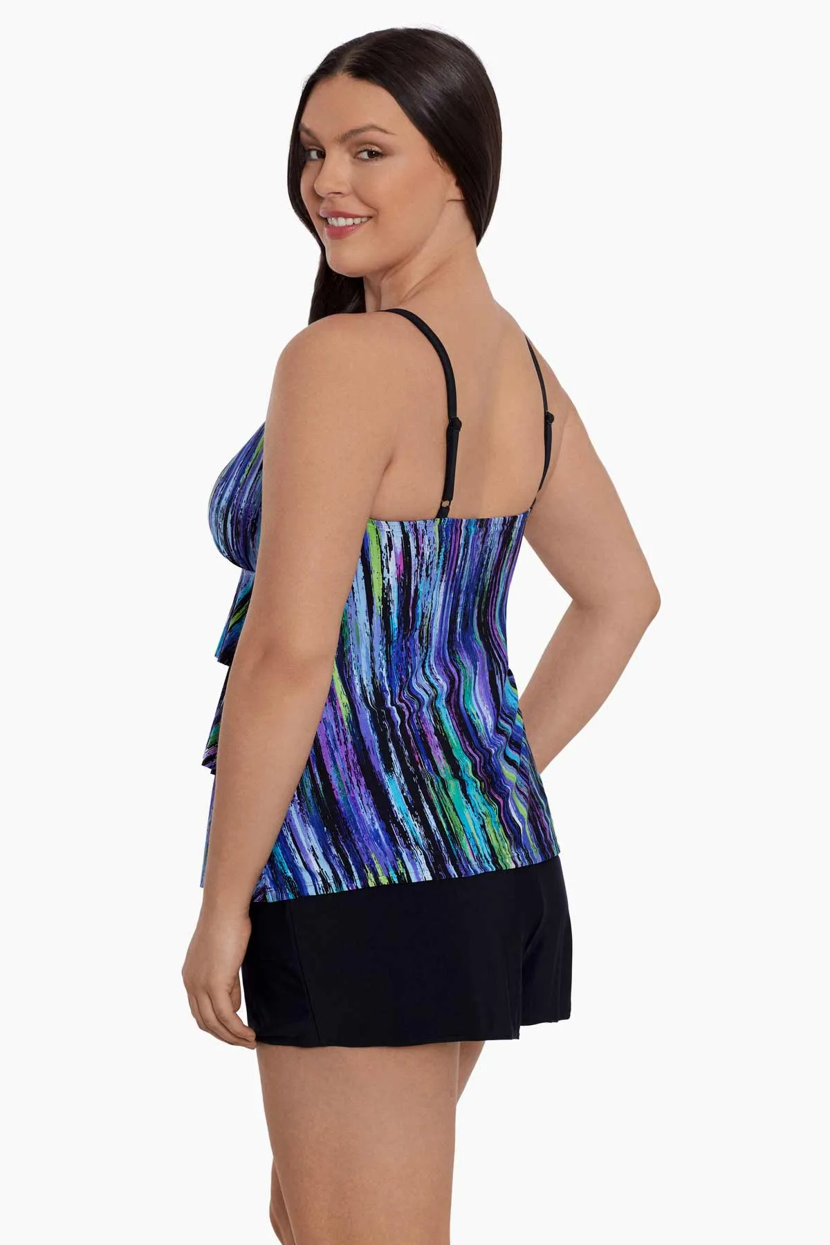 Long Torso Ruffle Faux Shortini - Brilliant Streaks sold by Longitude product image thumbnail 2