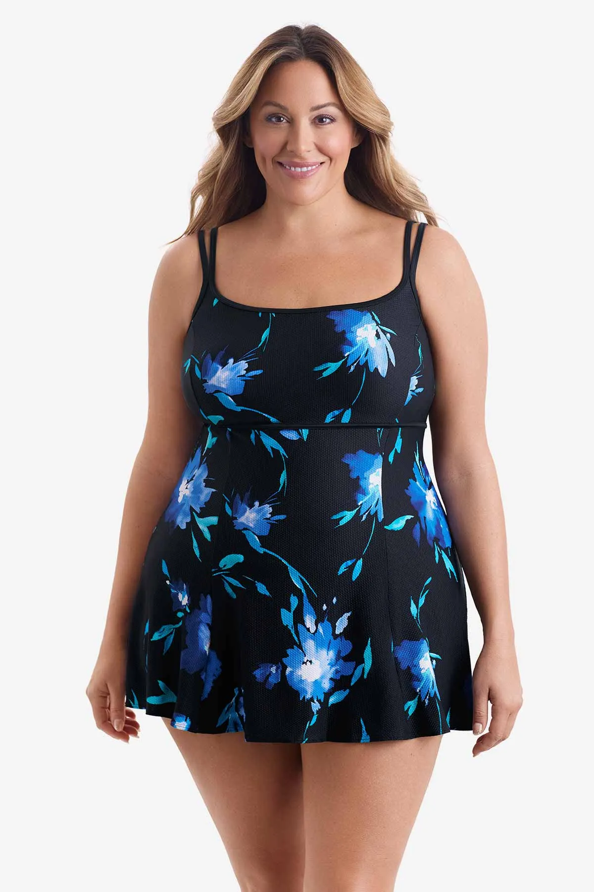 Plus Size Long Torso Empire Princess Seam Swim Dress - Whimsical sold by Longitude