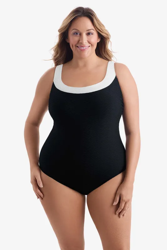 Plus Size Long Torso X Back One Piece - Texture Luxe sold by Longitude