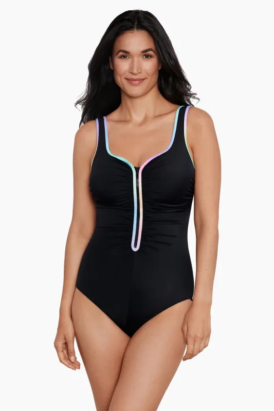 Shirred Zipper Tank One Piece - Pastel Colorful Behavior sold by Longitude