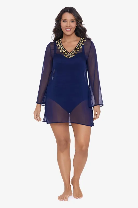 Solid Embroidered Coverup Dress - Ink sold by Longitude