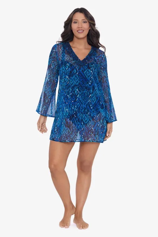 Bali Brocade Embroidered Swim Cover Up - Blue/Multi sold by Longitude