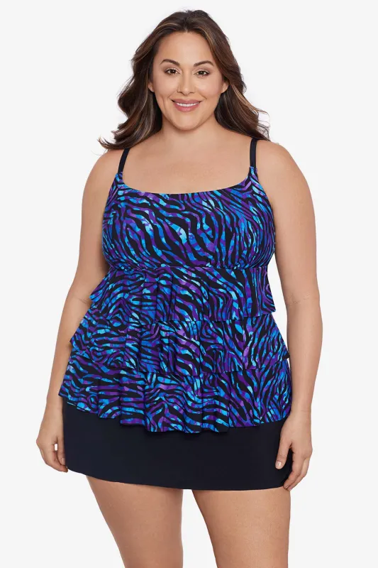 Plus Size Long Torso Ruffle Faux Skirtini - Painted Safari sold by Longitude