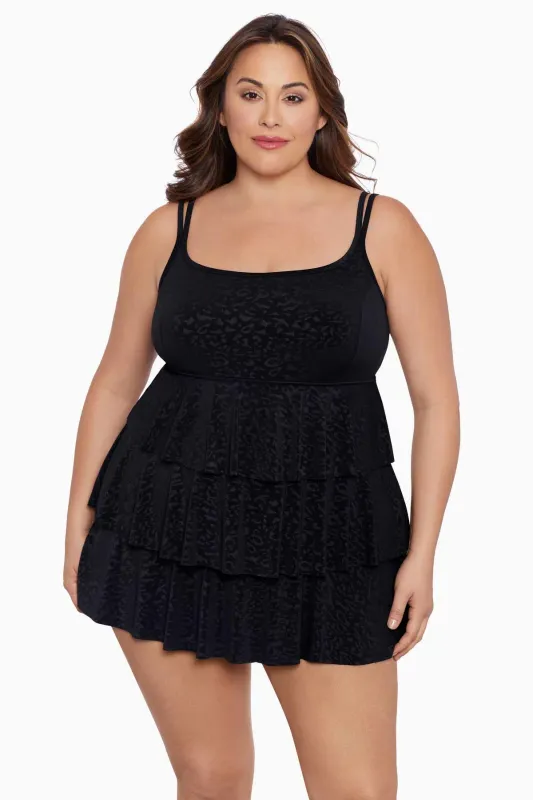 Plus Size Long Torso Triple Tier Swim Dress - Boss Lady sold by Longitude