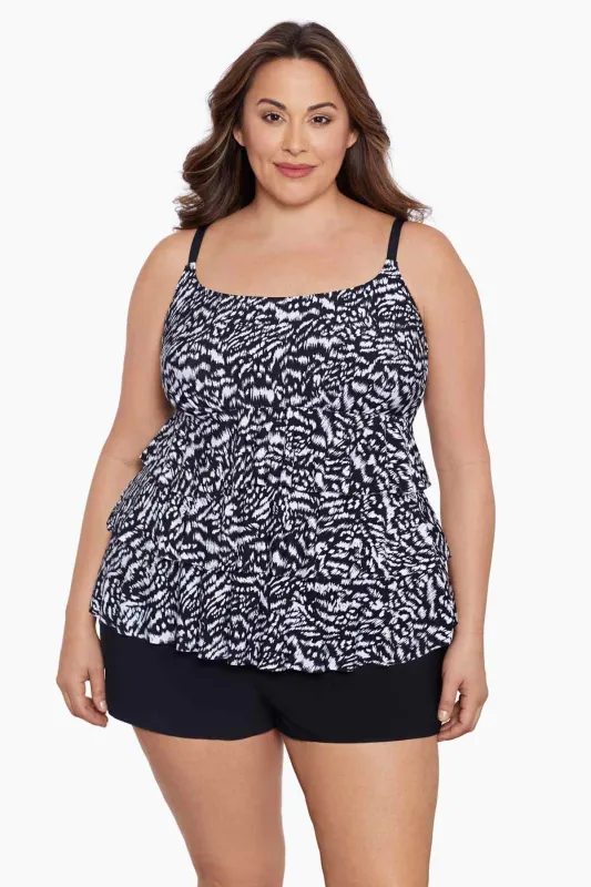 Plus Size Long Torso Ruffle Faux Shortini - Super Sleek sold by Longitude