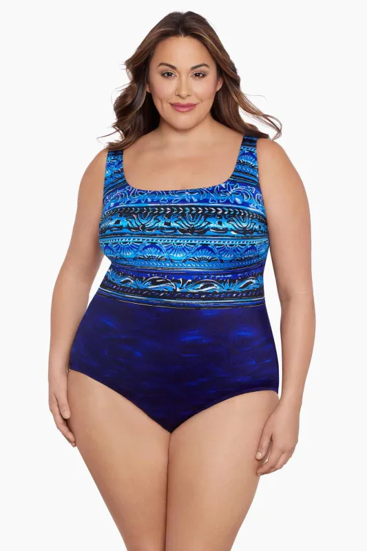 Plus Size Long Torso Double X Back One Piece - Pool Attention sold by Longitude