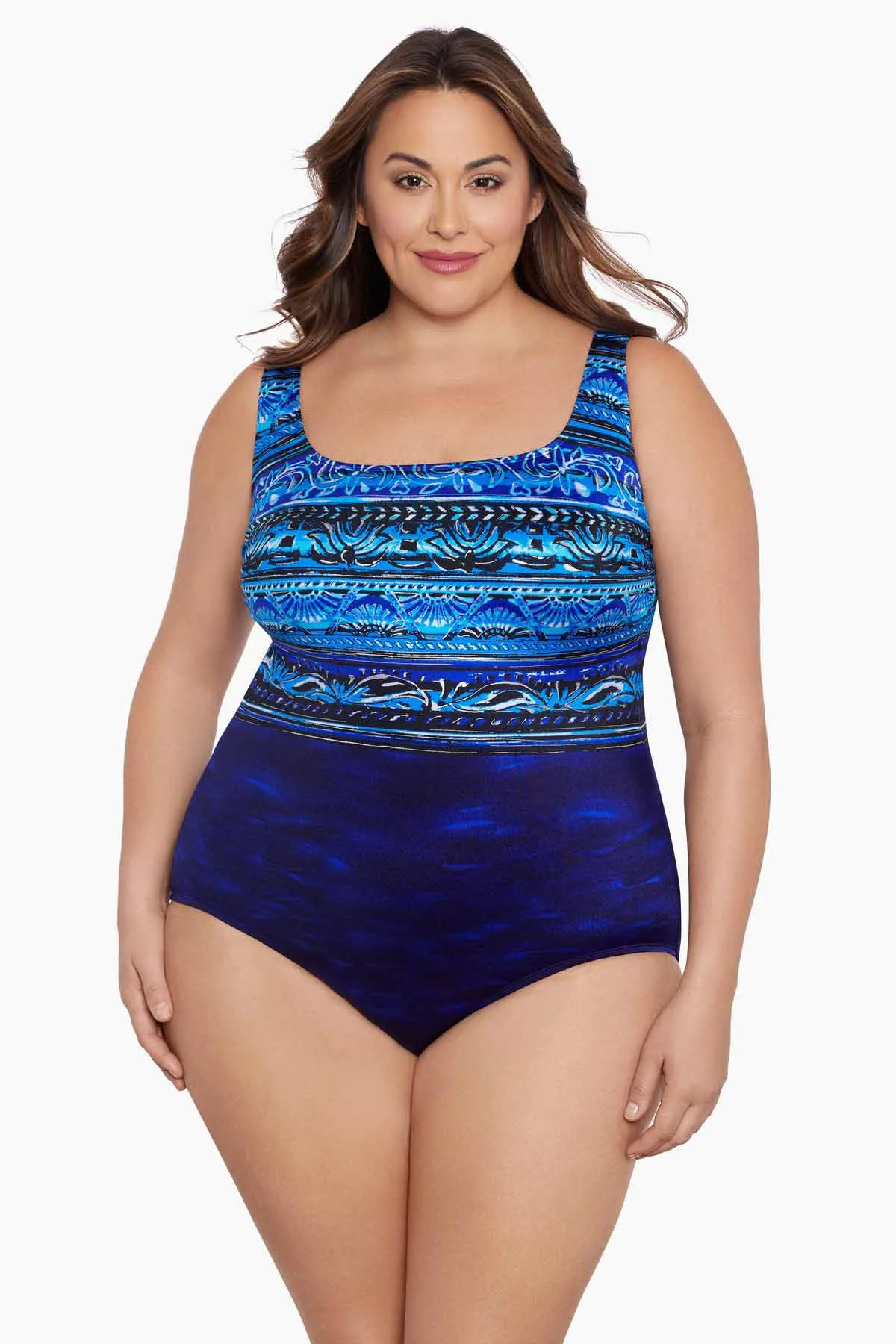 Plus Size Long Torso Double X Back One Piece - Pool Attention sold by Longitude