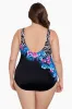 Plus Size Long Torso Panel Scoopback Highneck One Piece - Glamour Floral sold by Longitude