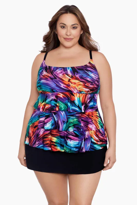 Plus Size Long Torso Ruffle Faux Skirtini - Ribbon Candy sold by Longitude