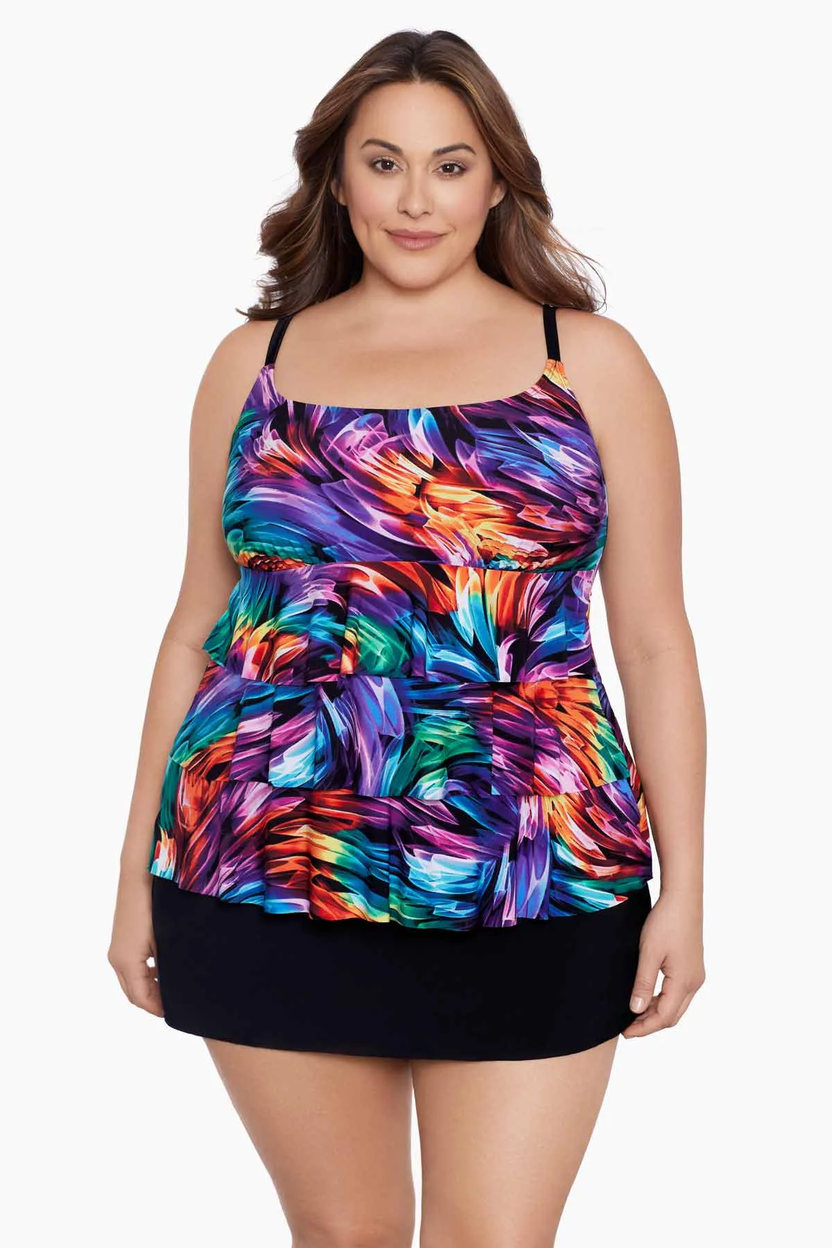 Plus Size Long Torso Ruffle Faux Skirtini - Ribbon Candy sold by Longitude