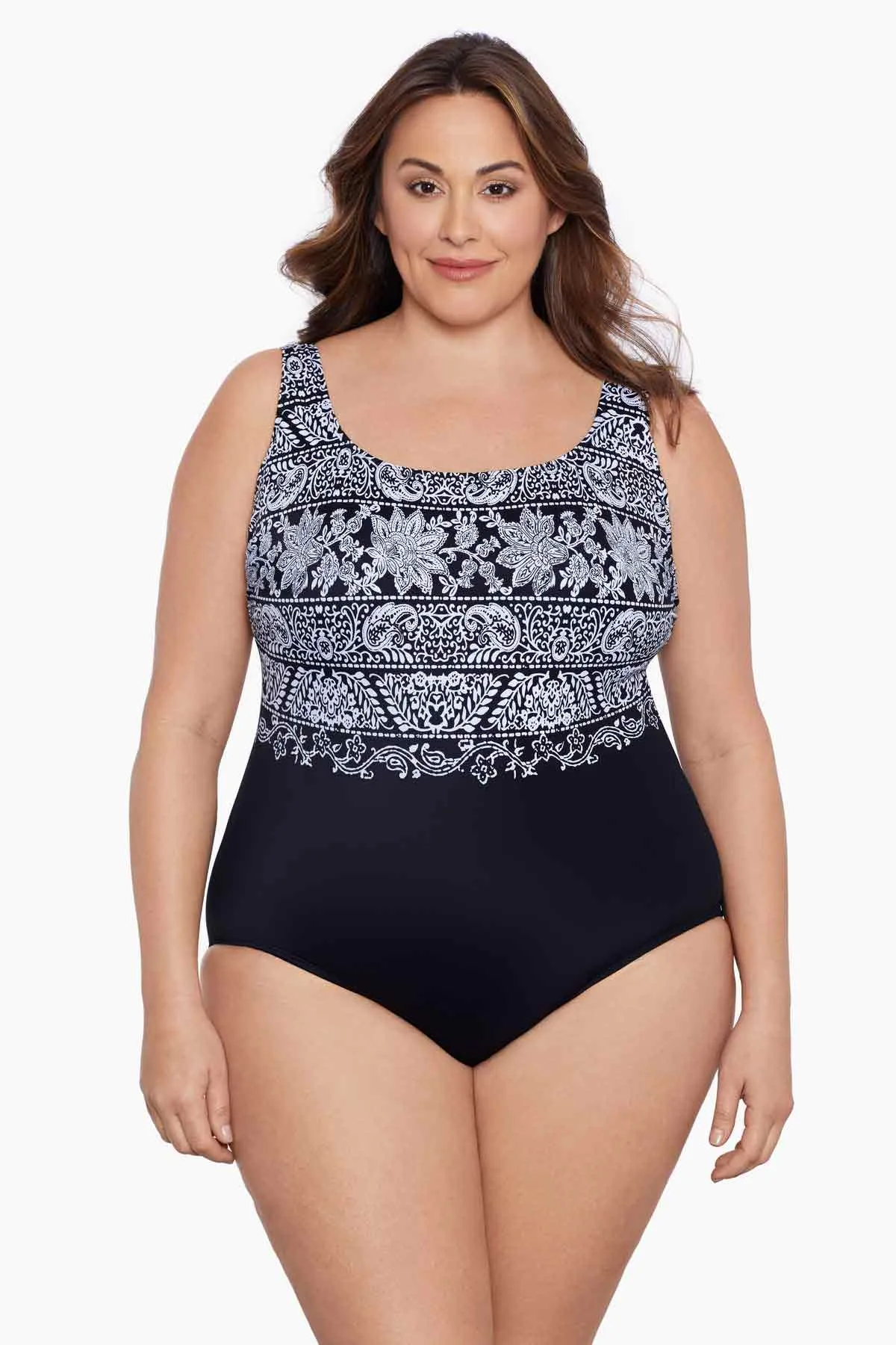 Plus Size Long Torso X Back One Piece - Night Seas sold by Longitude