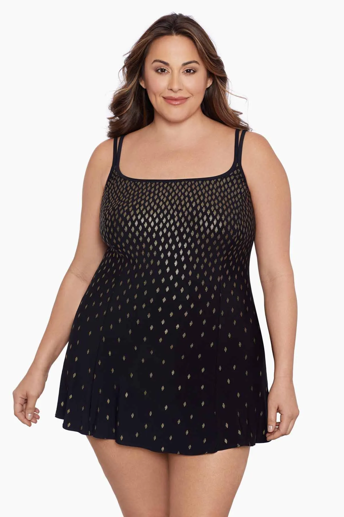 Plus Size Long Torso Princess Seam Swim Dress - Glitter Creek sold by Longitude