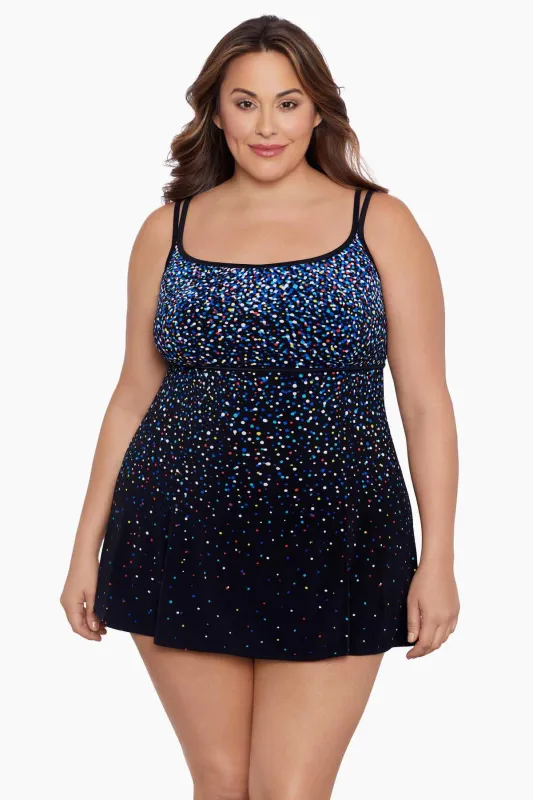 Plus Size Long Torso Empire Princess Seam Swim Dress - Rainbow Sprinkles sold by Longitude