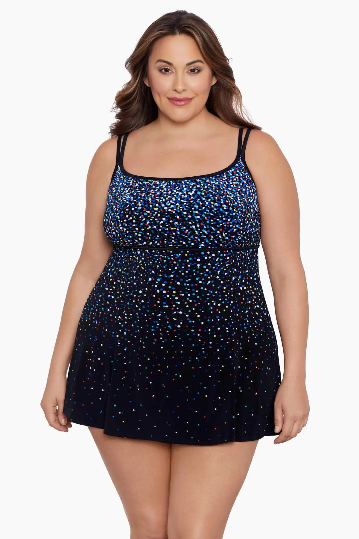 Plus Size Long Torso Empire Princess Seam Swim Dress - Rainbow Sprinkles sold by Longitude