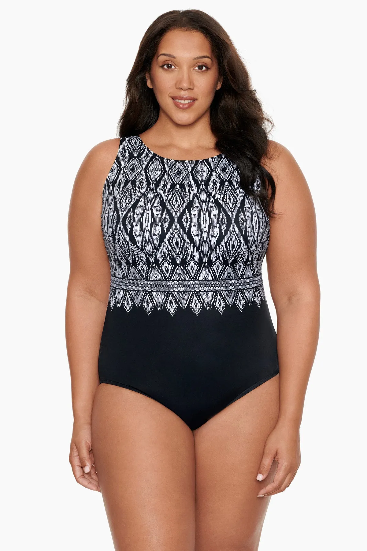 Plus Size Long Torso Scoopback Highneck One Piece - Lace Affair sold by Longitude