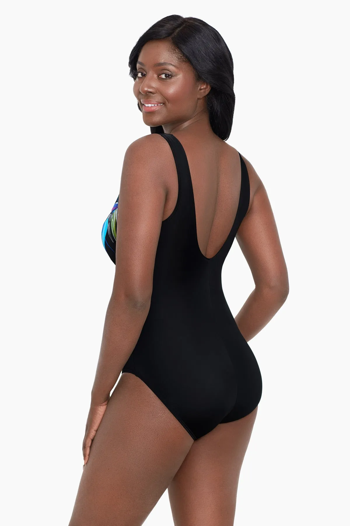 Long Torso Side Shirred Surplice One Piece - Funky Leaf sold by Longitude product image thumbnail 2